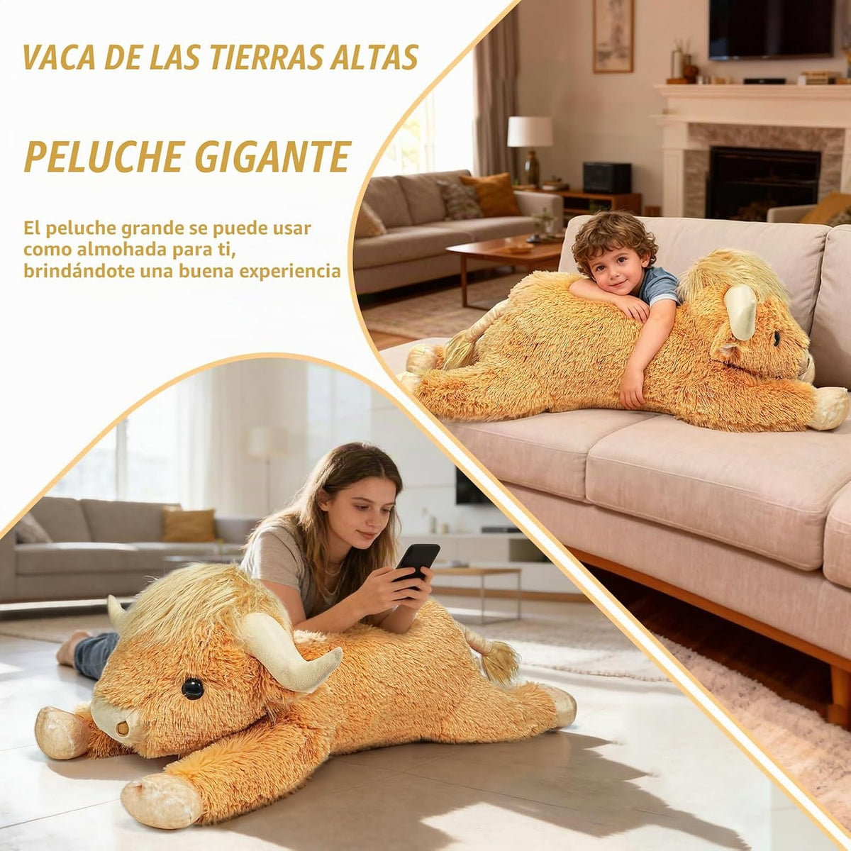 WDXDSOB Peluche de Vaca Highland Gigante Amarilla de 38.5 Pulgadas...