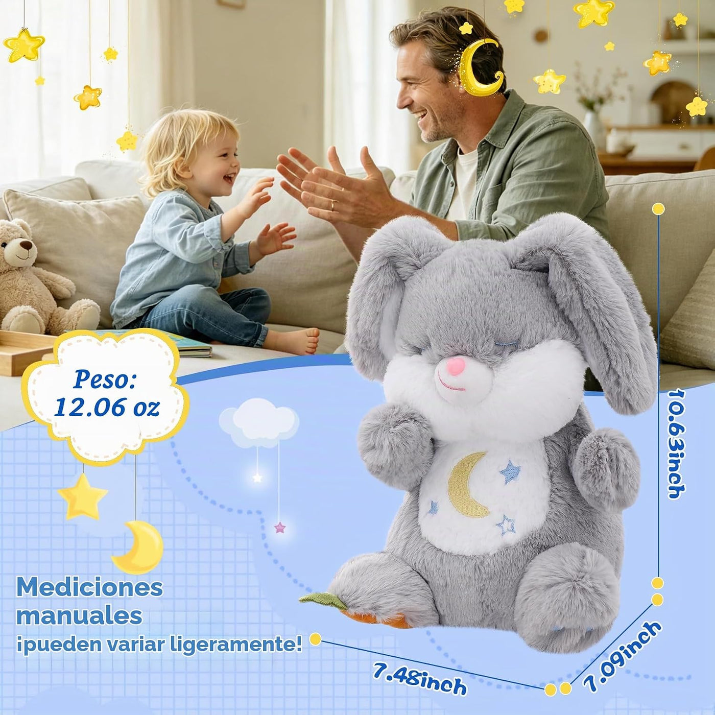 MIAODAM Conejo de peluche con respiración, juguete de peluche para...