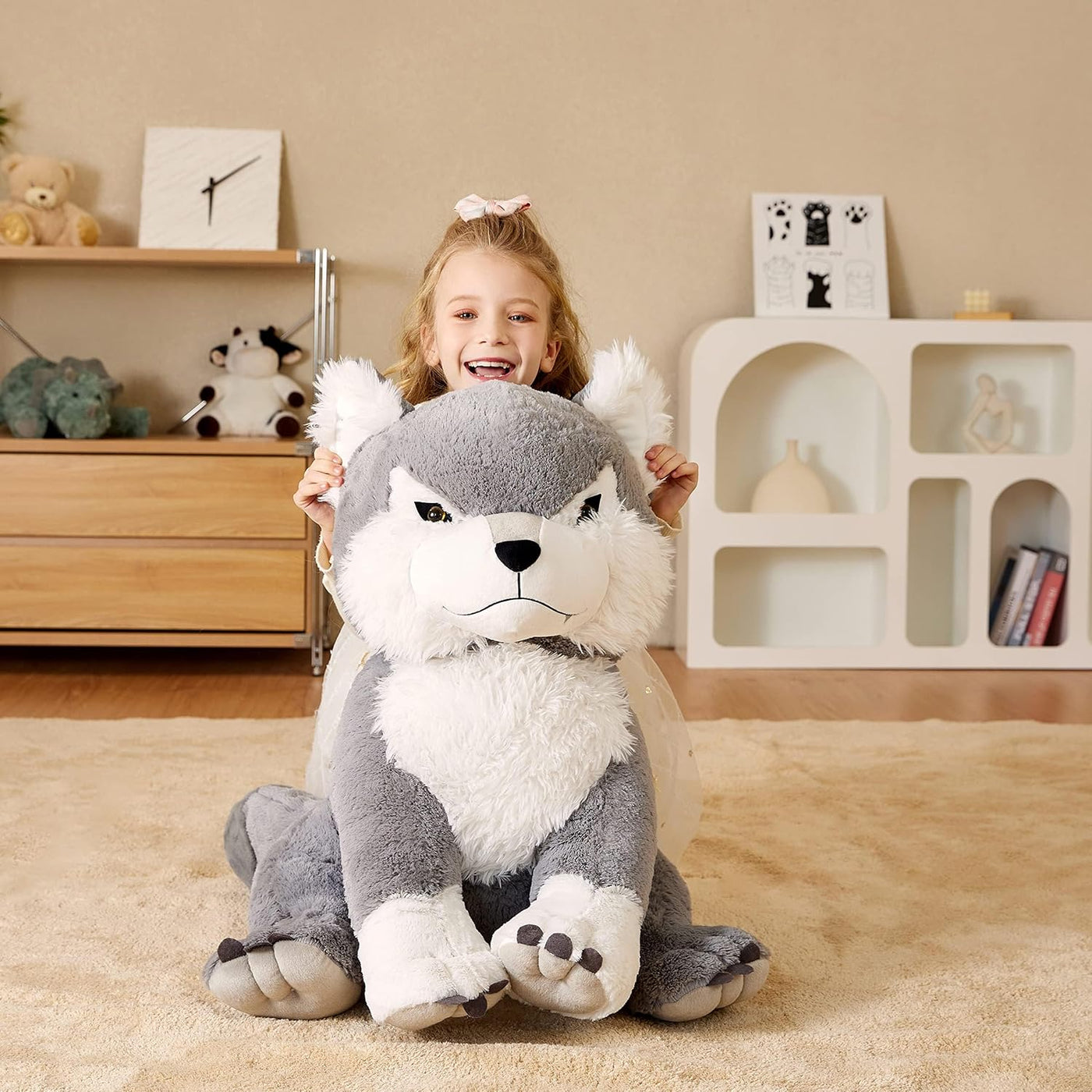 EARTHSOUND Animal de peluche gigante de lobo, juguete de peluche gr...