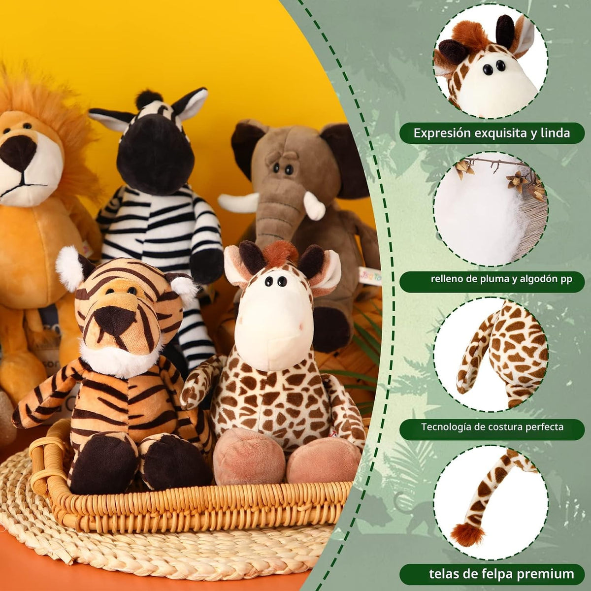Zhanmai Juego de 6 juguetes de peluche de animales de safari de la...