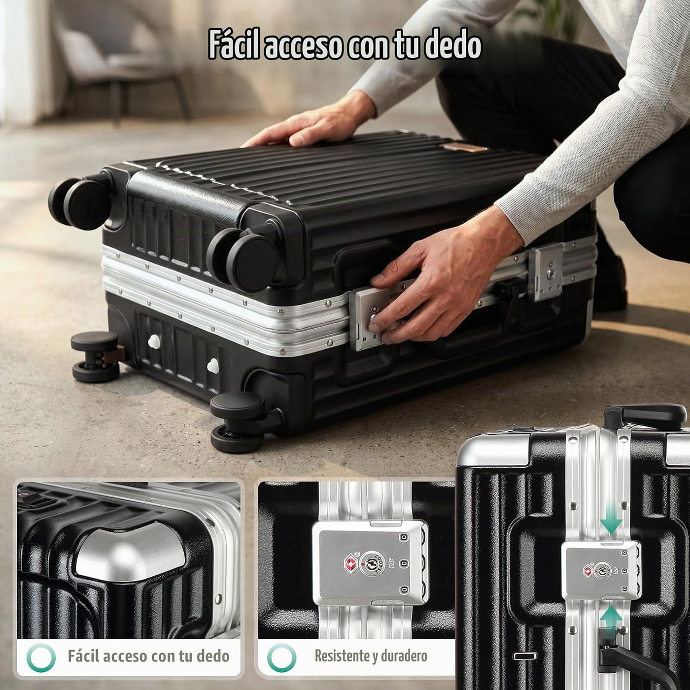 Joyway Juego de equipaje, Negro, 20 pulg., Equipaje rígido con rued...