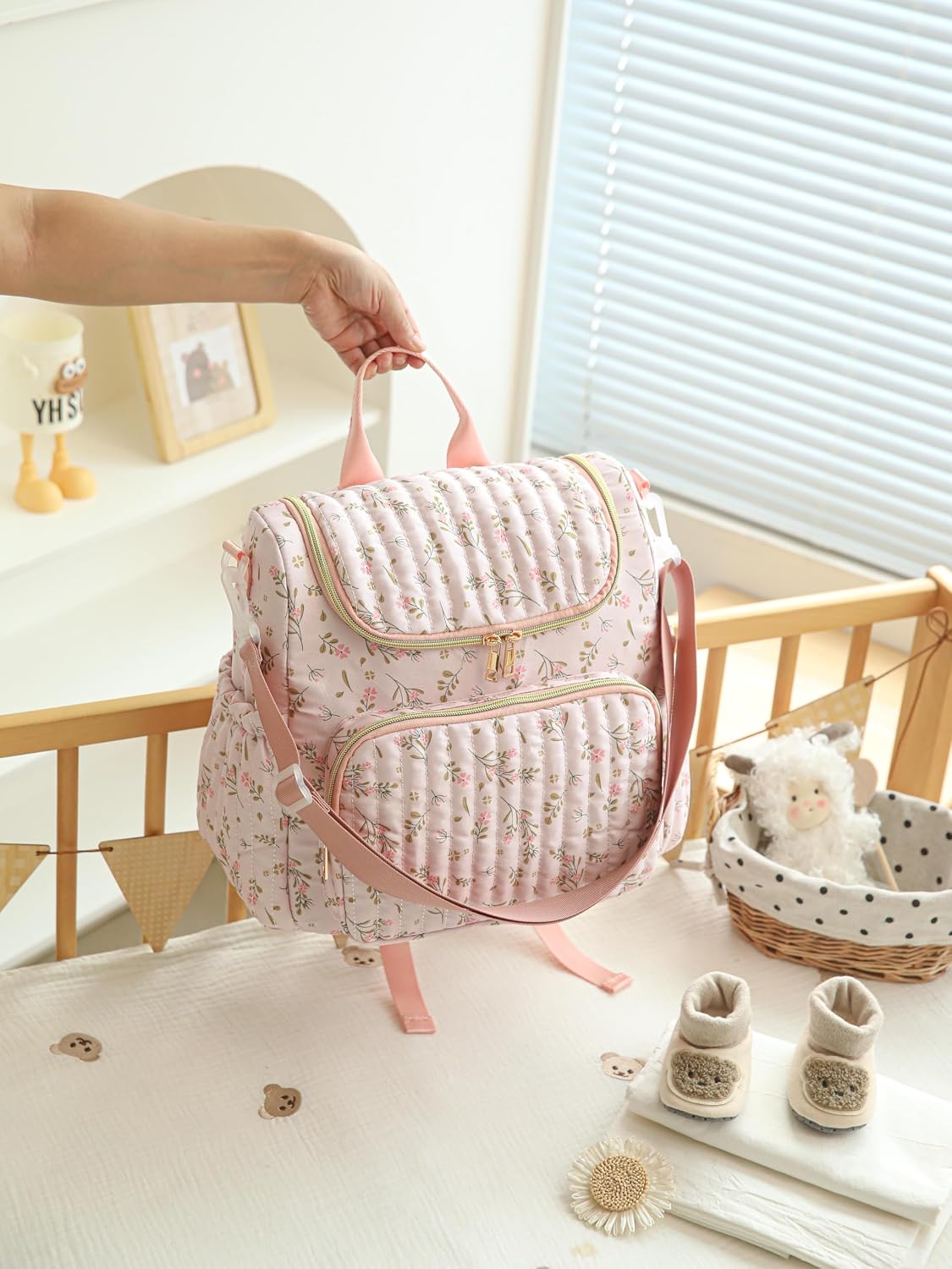 YESFIXS Mochila acolchada para pañales, mochila grande con estampad...
