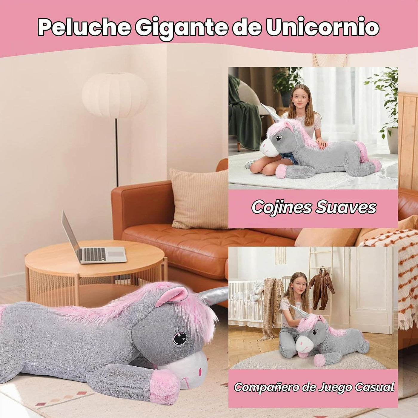 ZBLX Peluche de unicornio gigante, animal de peluche grande de 38 p...