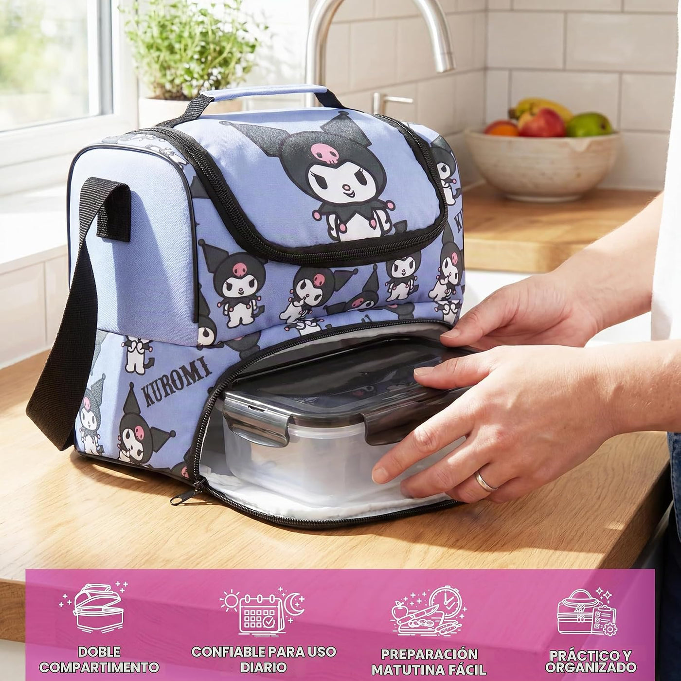 Get Trend Sanrio Kuromi Bolsa de almuerzo aislada para niñas para l...