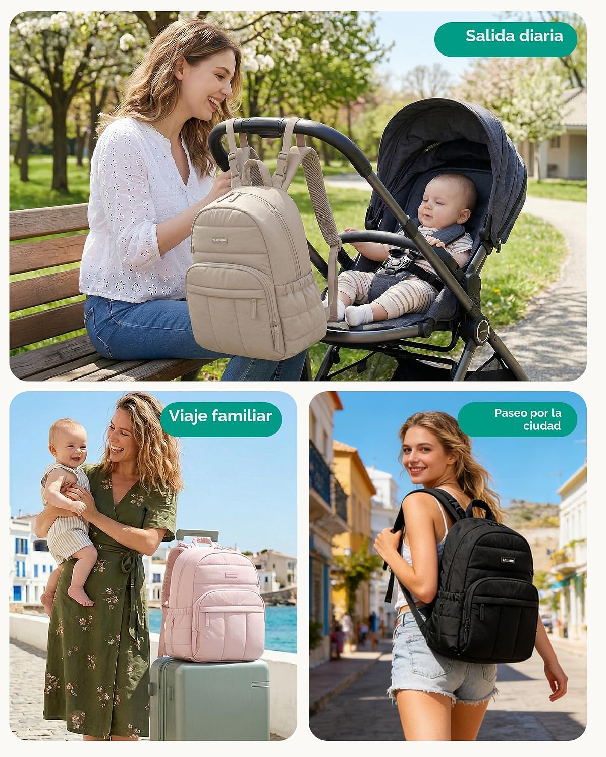 BAGSMART Mochila para pañales, bolsa de pañales hinchada con múltip...