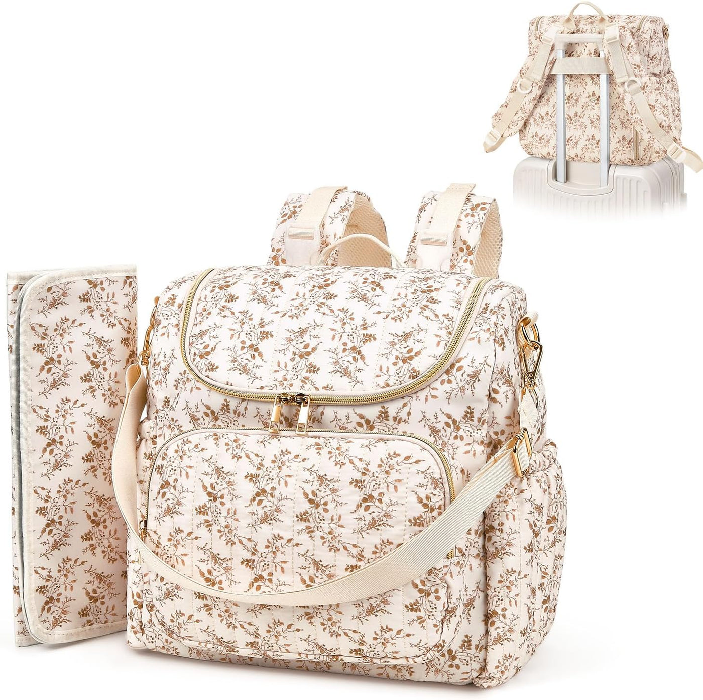 Mochila acolchada floral para pañales, linda mochila de viaje para...