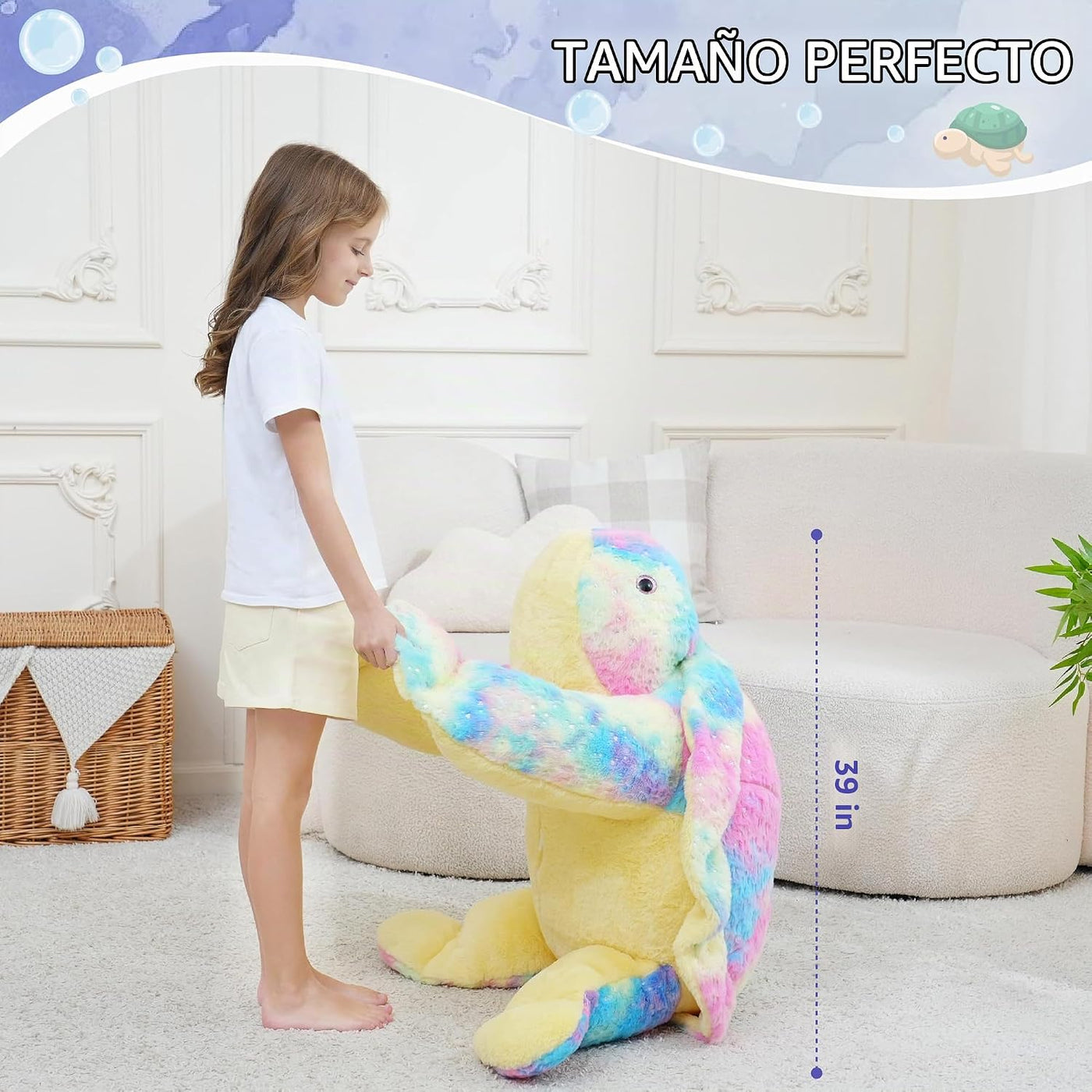 Jrystar Peluche de tortuga marina gigante, almohada de felpa grande...