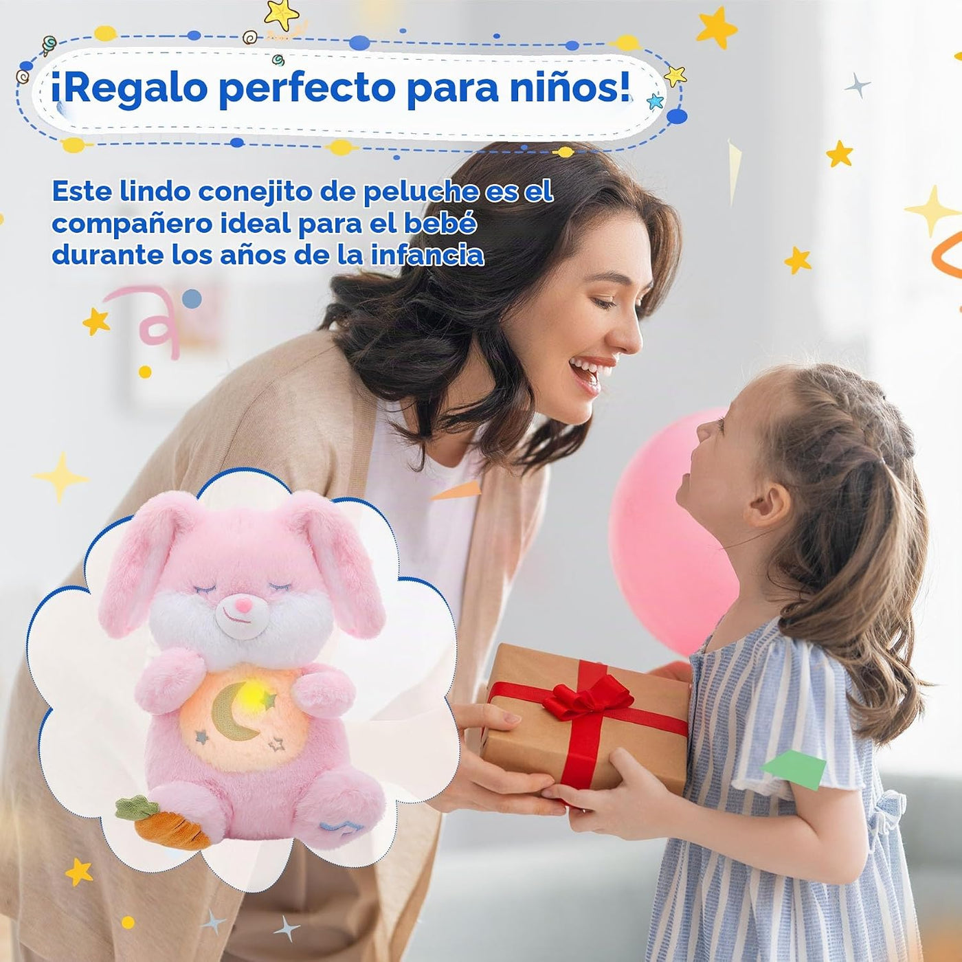 MIAODAM Peluche de Conejito que Respira - Peluche de Conejo Rosa Re...