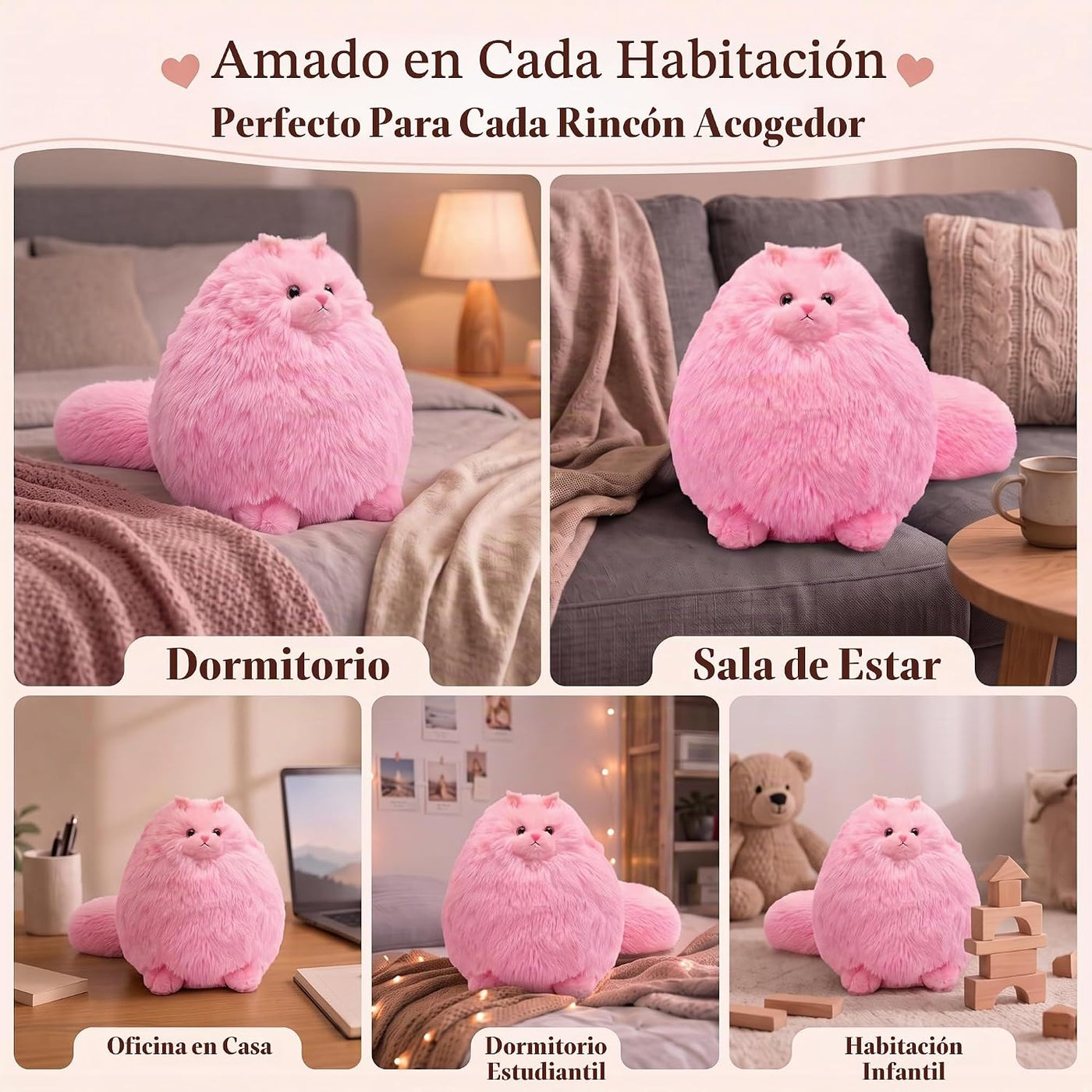 Winsterch Juguete de peluche de gato, gato de peluche rosa de 10 pu...