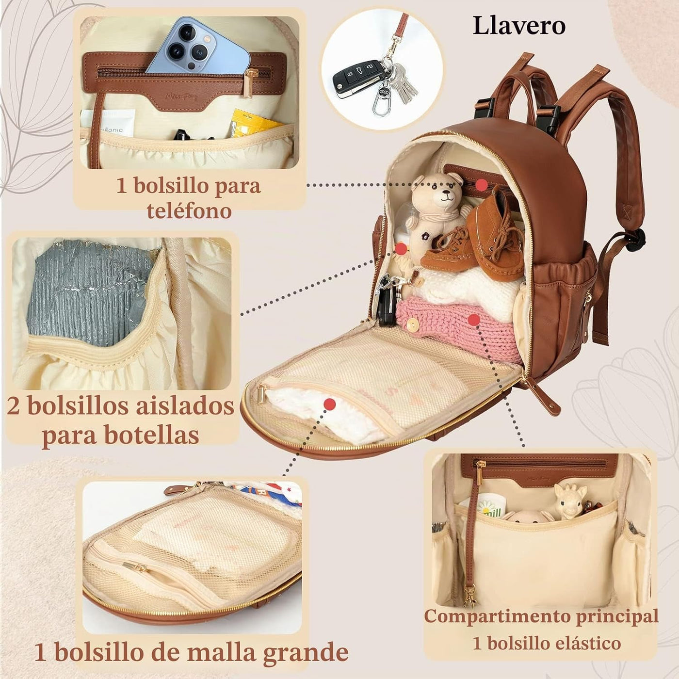miss fong Pequeña bolsa de pañales mini mochila para pañales con 11...
