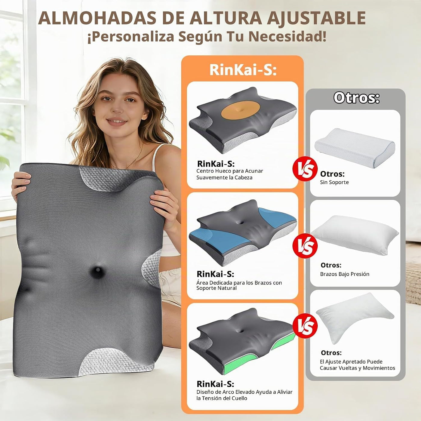 Rinkai-S Almohada cervical para el cuello para aliviar el dolor, al...