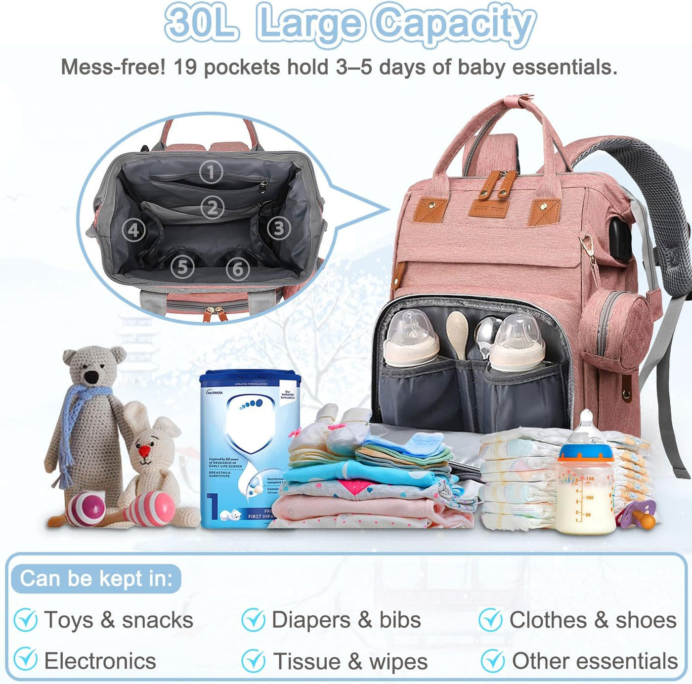 SHITIESHOU Mochila para pañales para mamá y papá, con cambiador, 19...