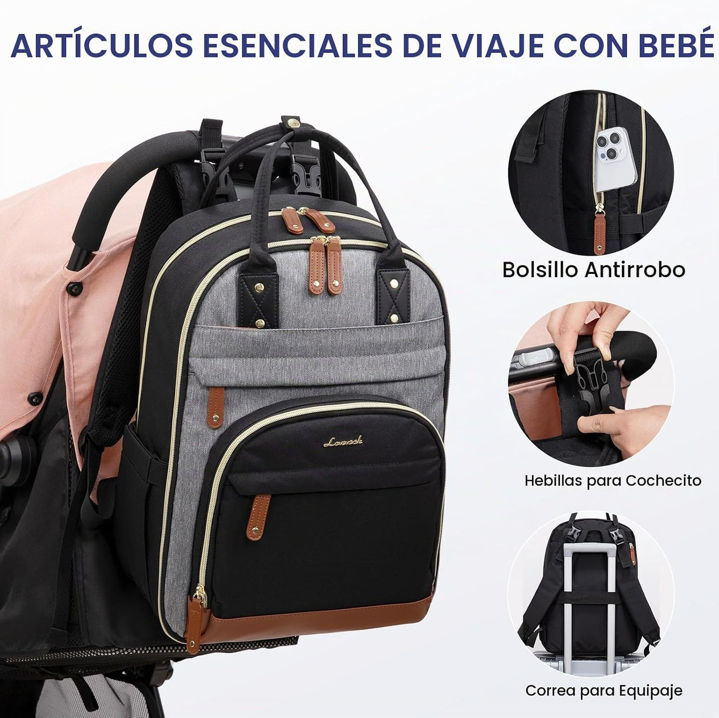 LOVEVOOK Mochila para Pañales, Bolsa de Bebé con Cambiador, Mochila...