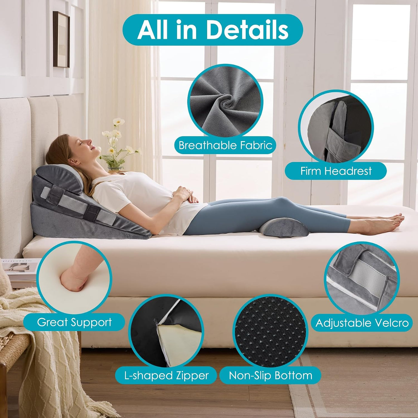 WGAKCED Juego de 3 almohadas en forma de cuña para después de la ci...