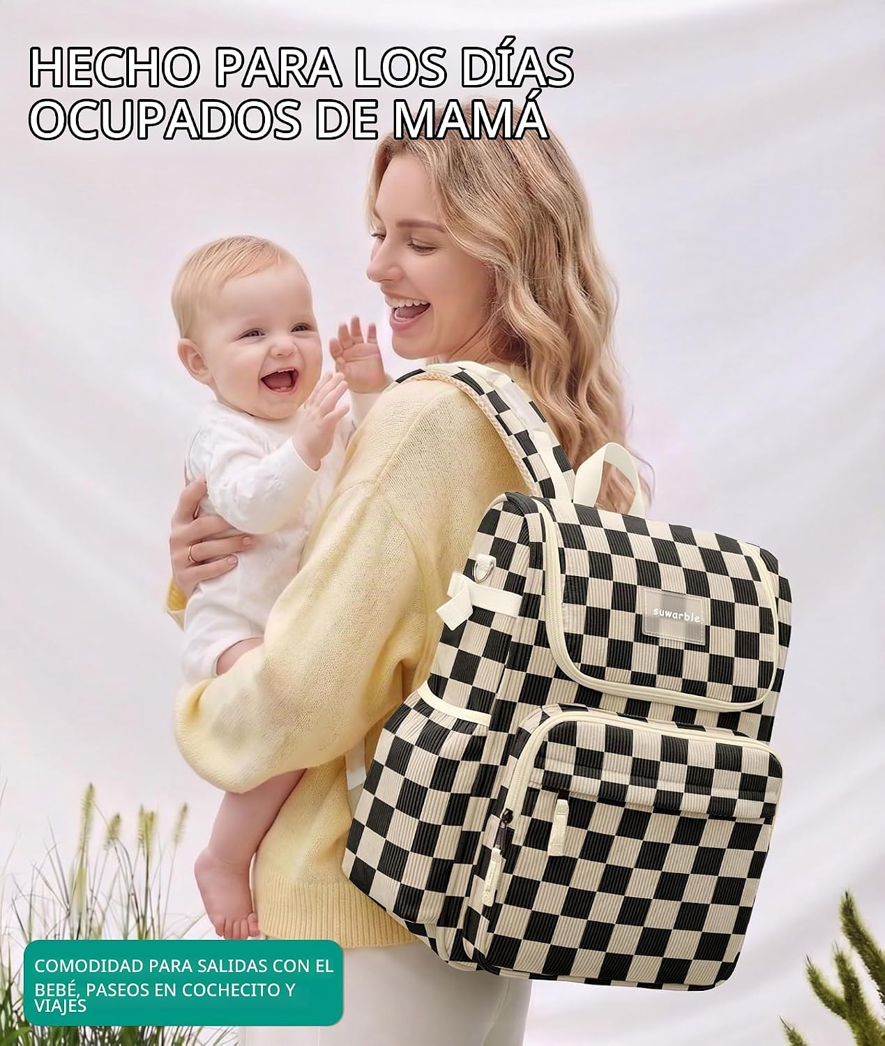 suwarble Mochila grande de pana para pañales para mamá, mochila de...