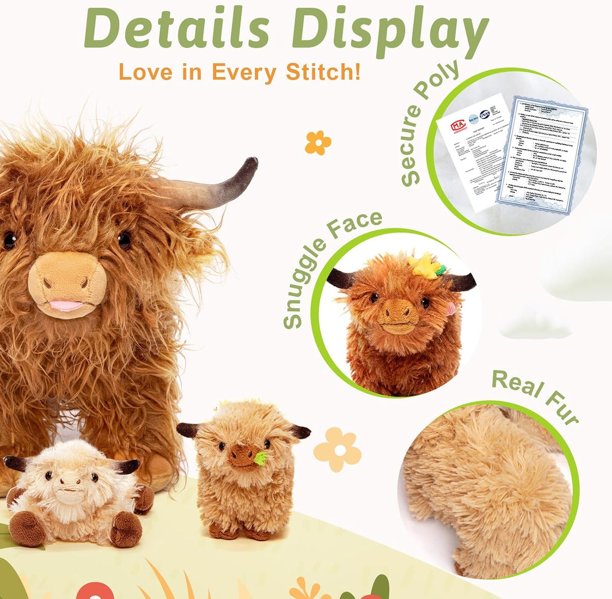 OUOZZZ Highland Cow - Juego de animales de peluche, 14.5 pulgadas,...