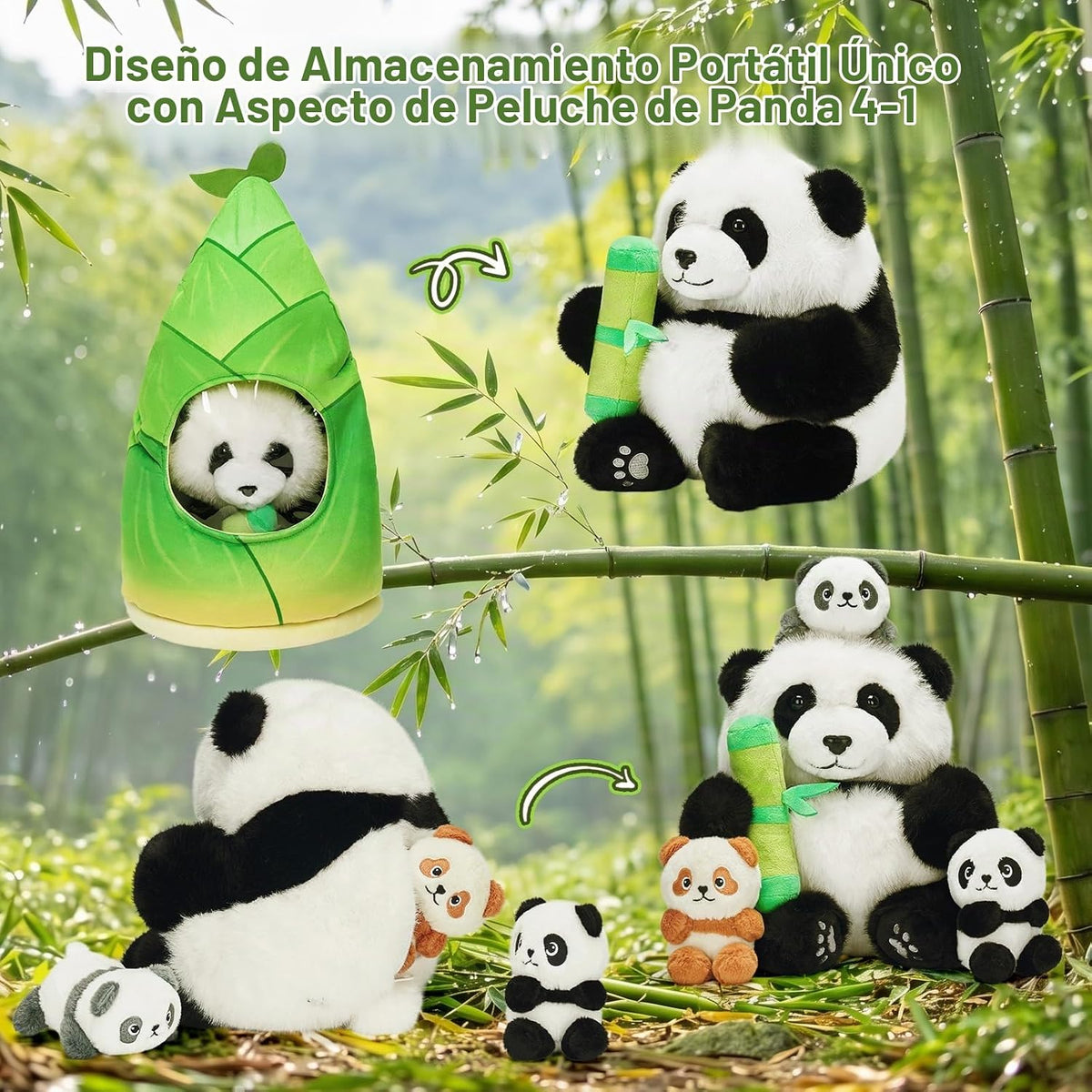 OUOZZZ Animales de peluche de panda con 3 bebés dentro del oso pand...