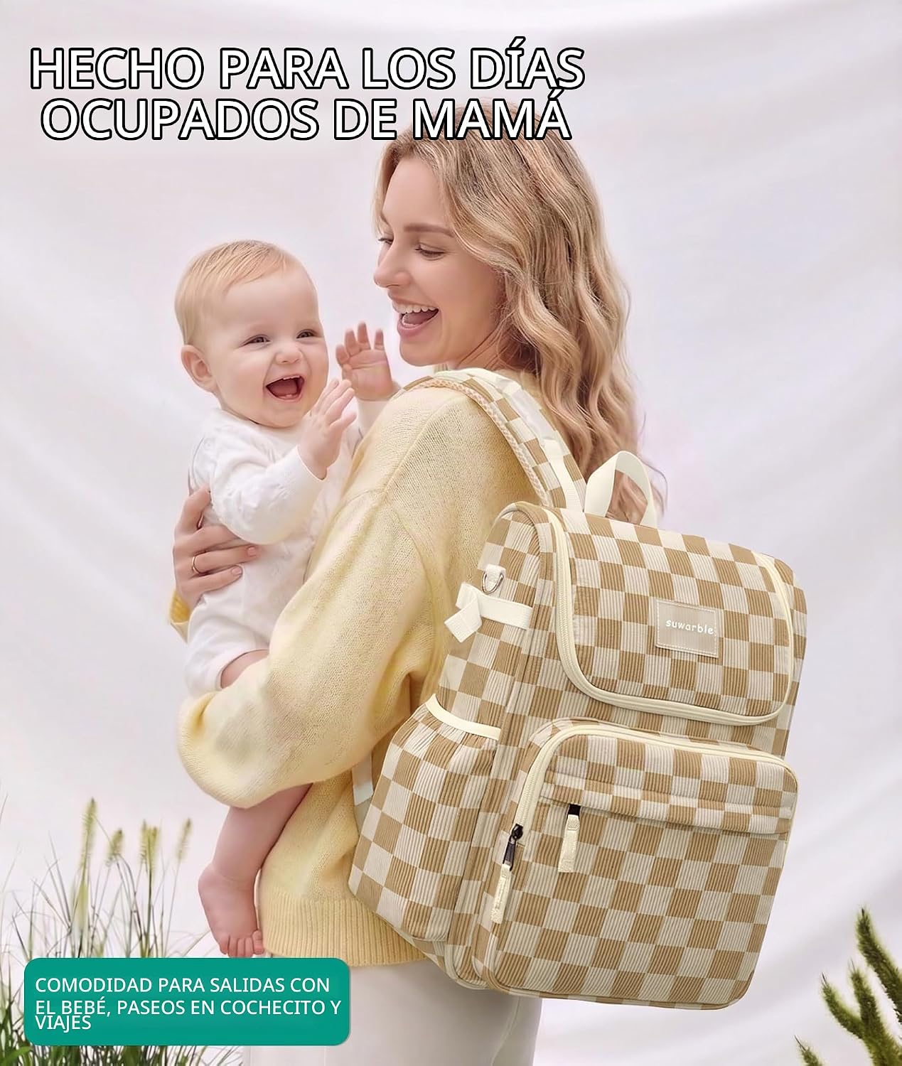 suwarble Mochila grande de pana para pañales para mamá, mochila de...