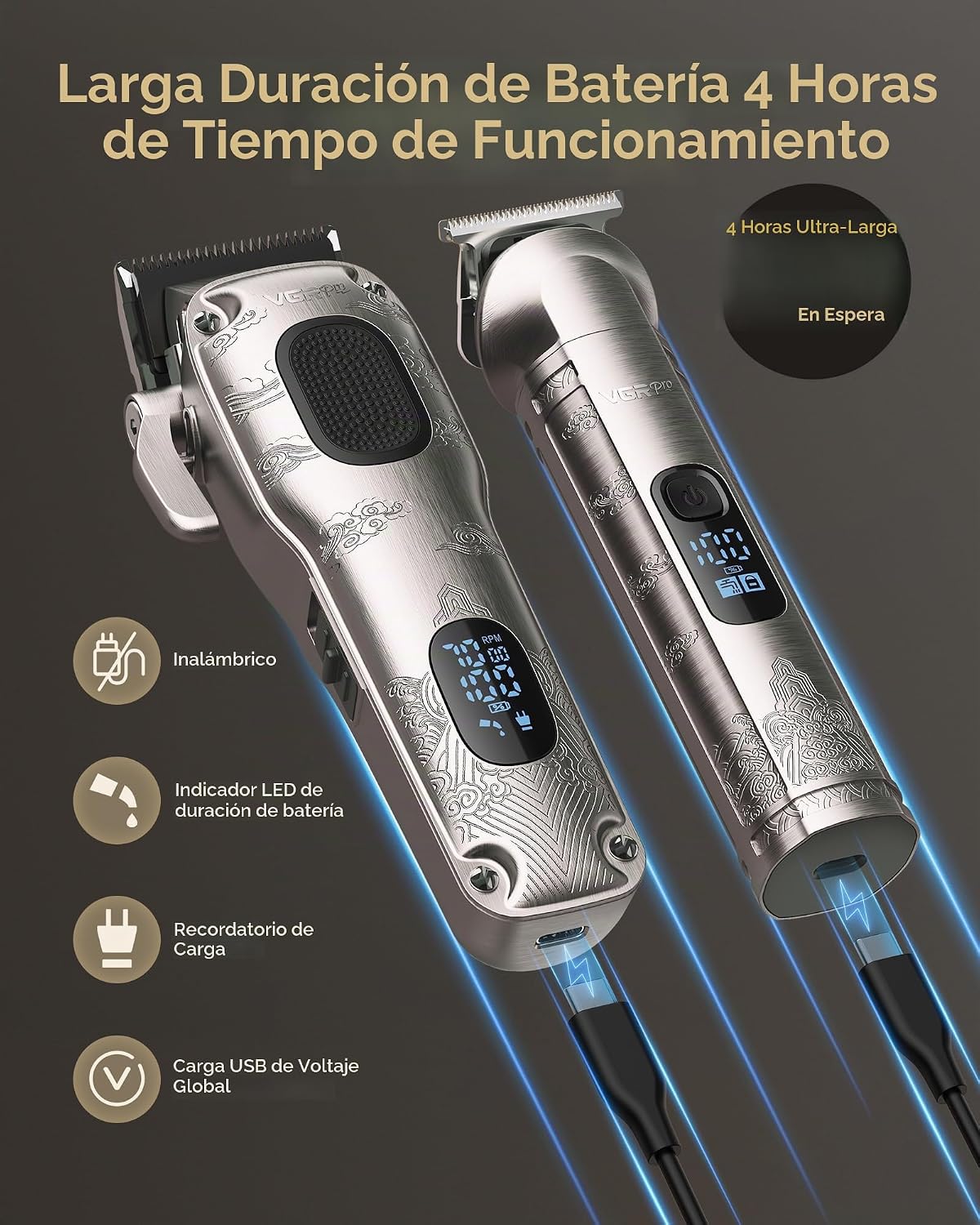 VGRPRO Juego de cortapelos y recortadora inalámbrica profesional pa...