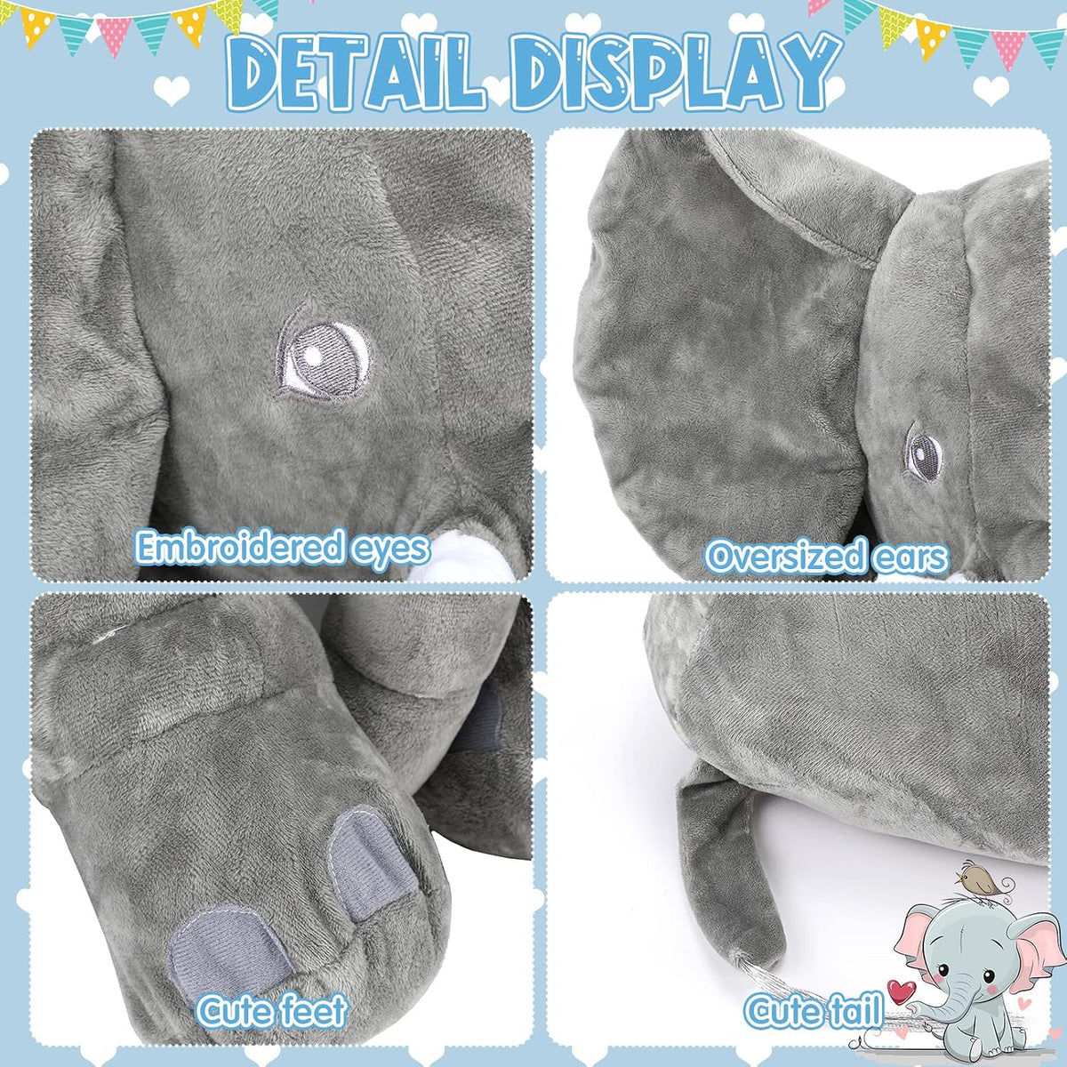 Yulejo Elefante de peluche gigante, almohada de animal de peluche g...