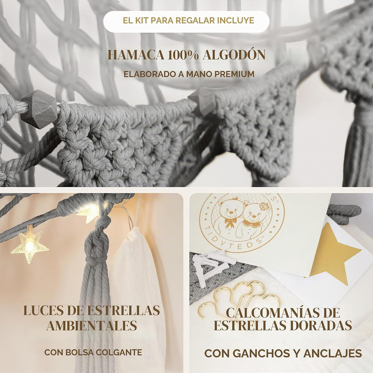 TIDYTEDS Macramé DreamLights - Red de almacenamiento de animales de...