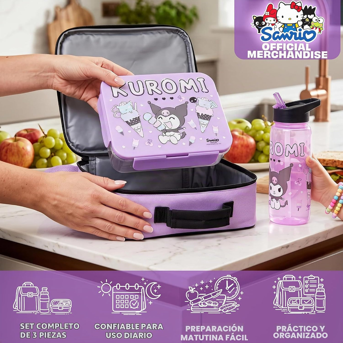 Get Trend Kuromi Girls Bolsa de almuerzo, caja Bento y botella de a...