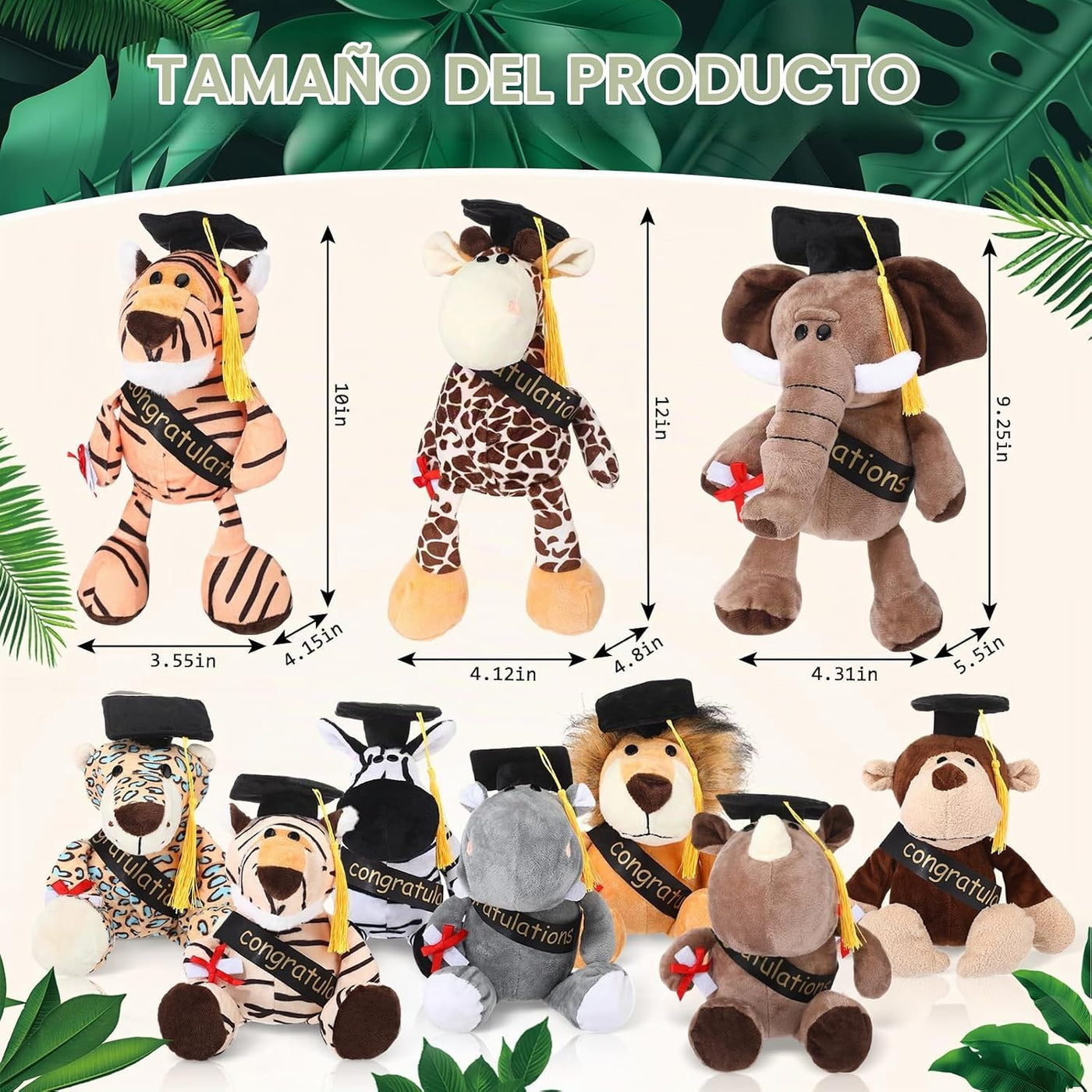 HyDren Juguetes de zoológico de peluche de animales de safari de 9...