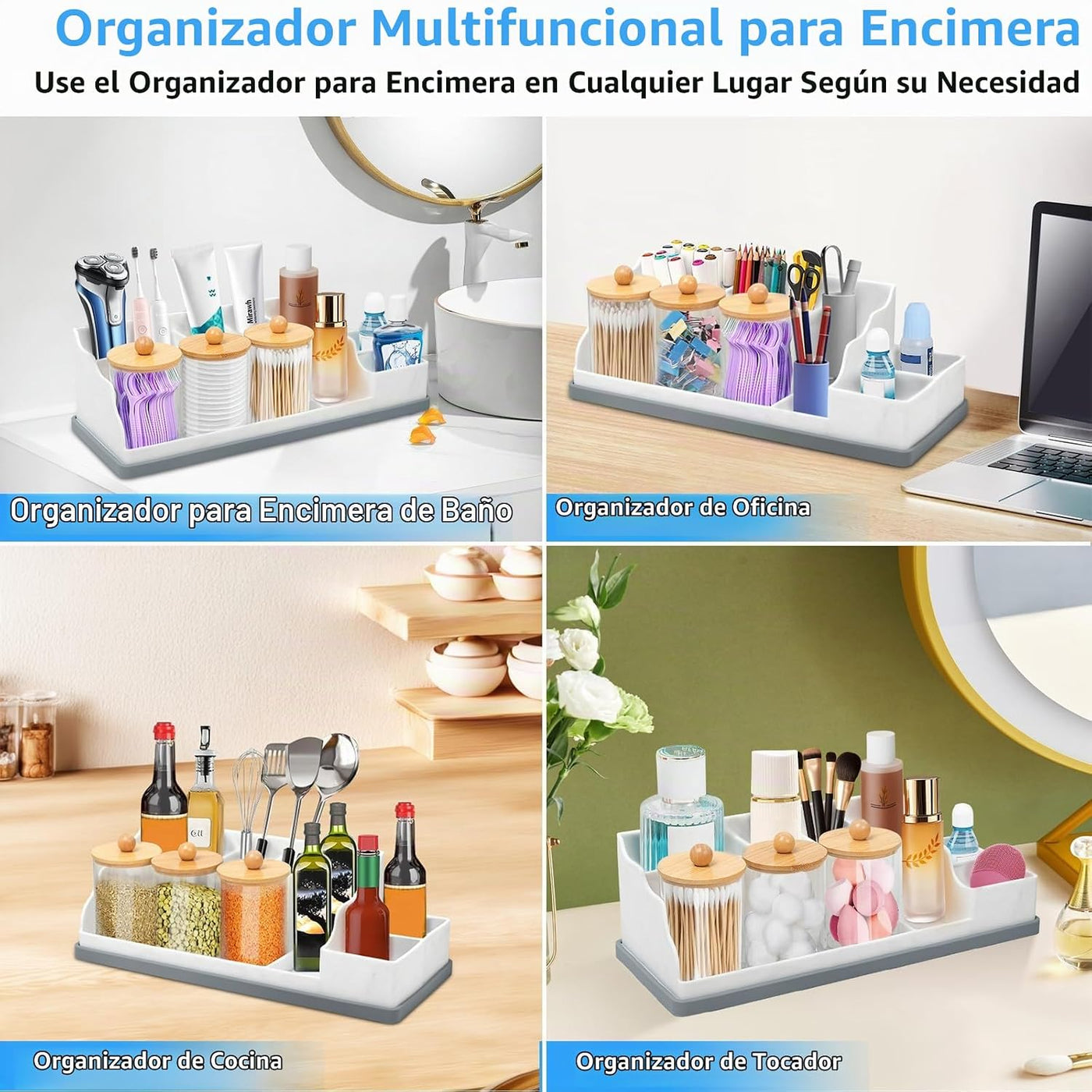 Organizador de mostrador de baño, soportes grandes de silicona blan...