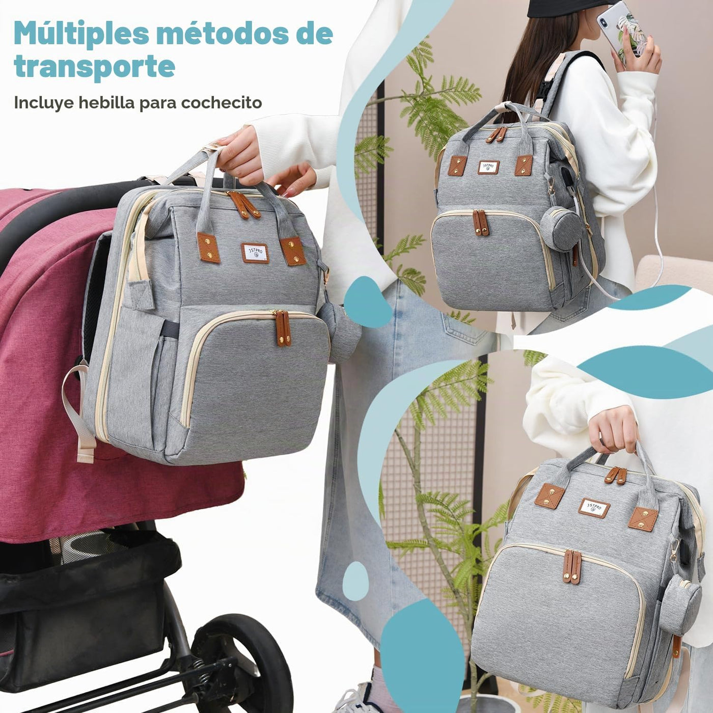 JSTPRO Mochila para pañales con cambiador, capacidad de 25 litros,...