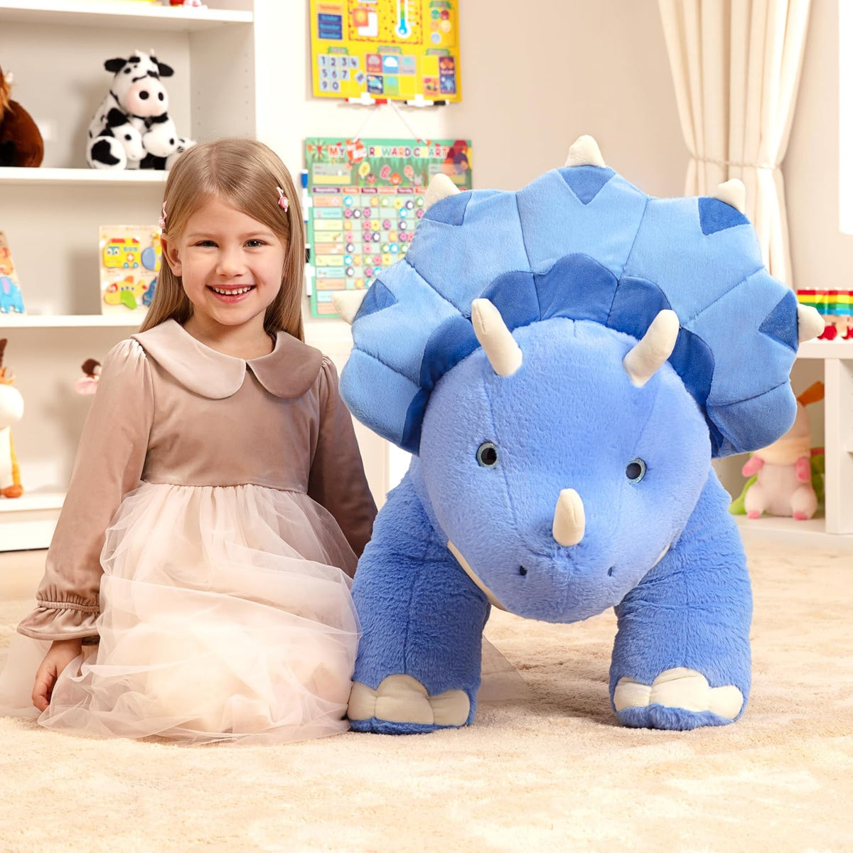 IKASA Dinosaurio Triceratops gigante de 30 pulgadas, juguete de pel...