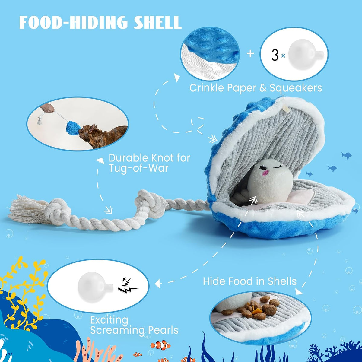Nocciola Juguete de pulpo azul chirriante arrugado para perros, jug...