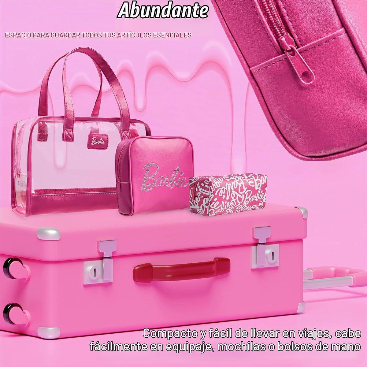 Get Trend Barbie - Bolsa de maquillaje con cremallera de 3 piezas p...