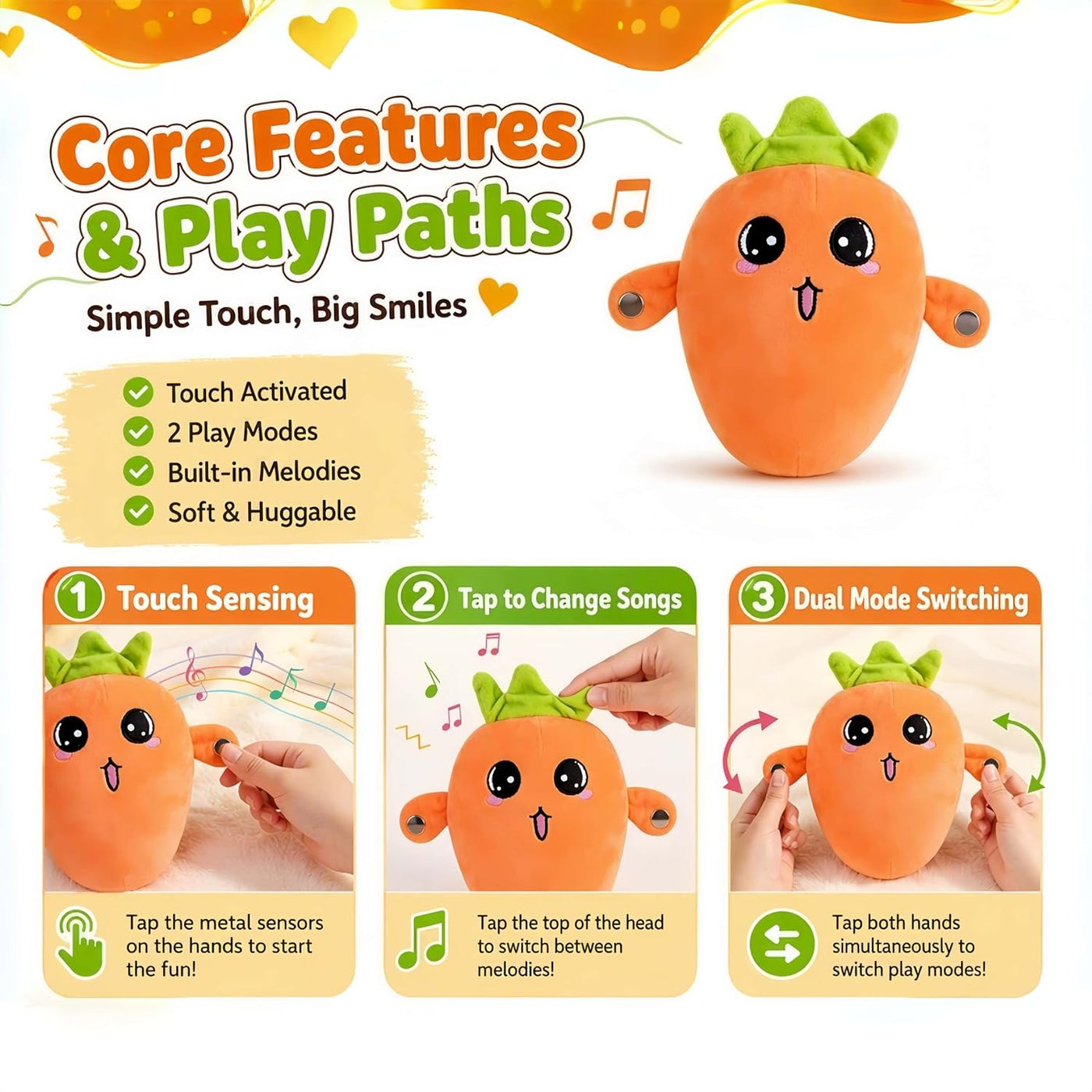 Juego de juguetes musicales interactivos de peluche de zanahoria de...