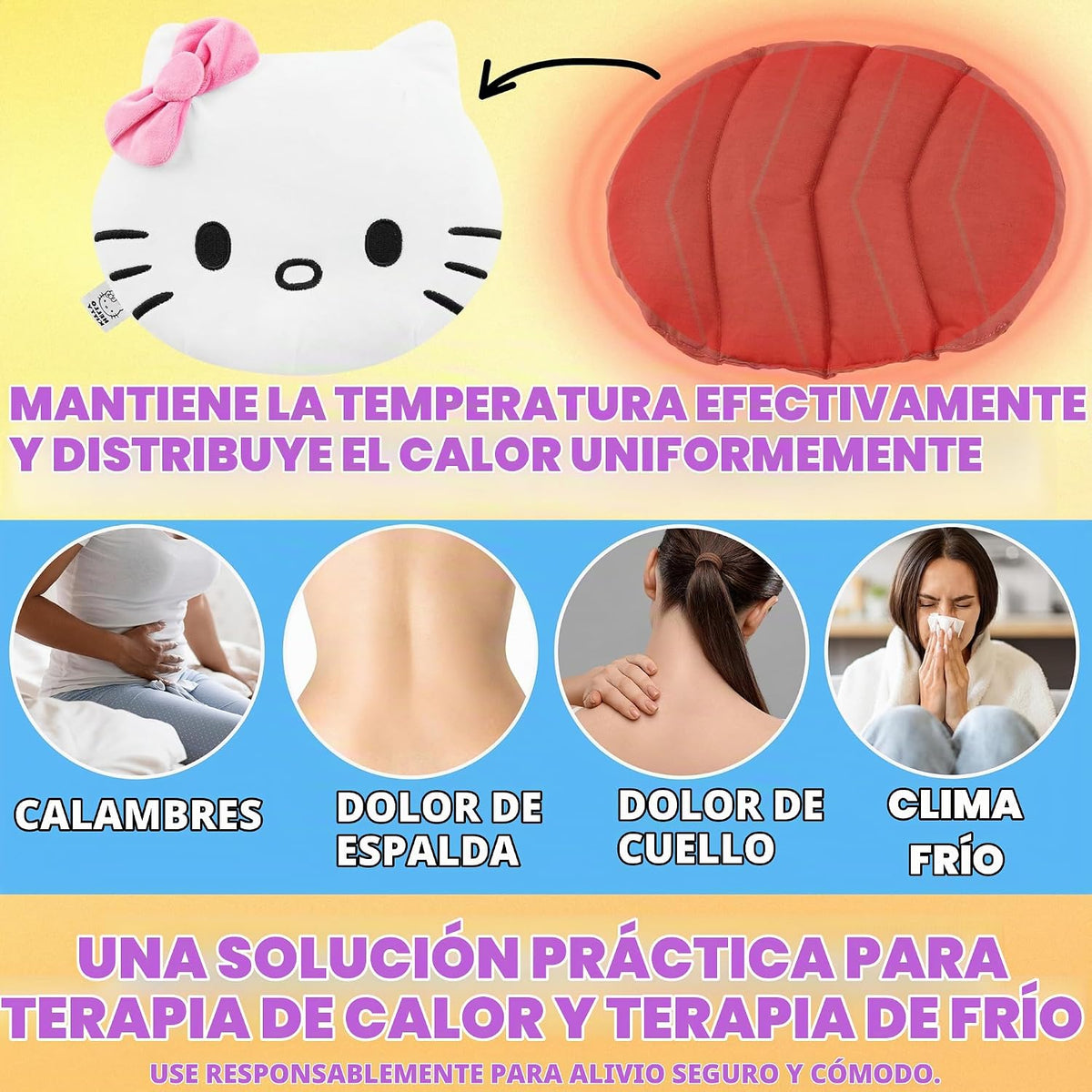 Hello Kitty Sanrio - Almohadilla térmica para microondas para cuell...
