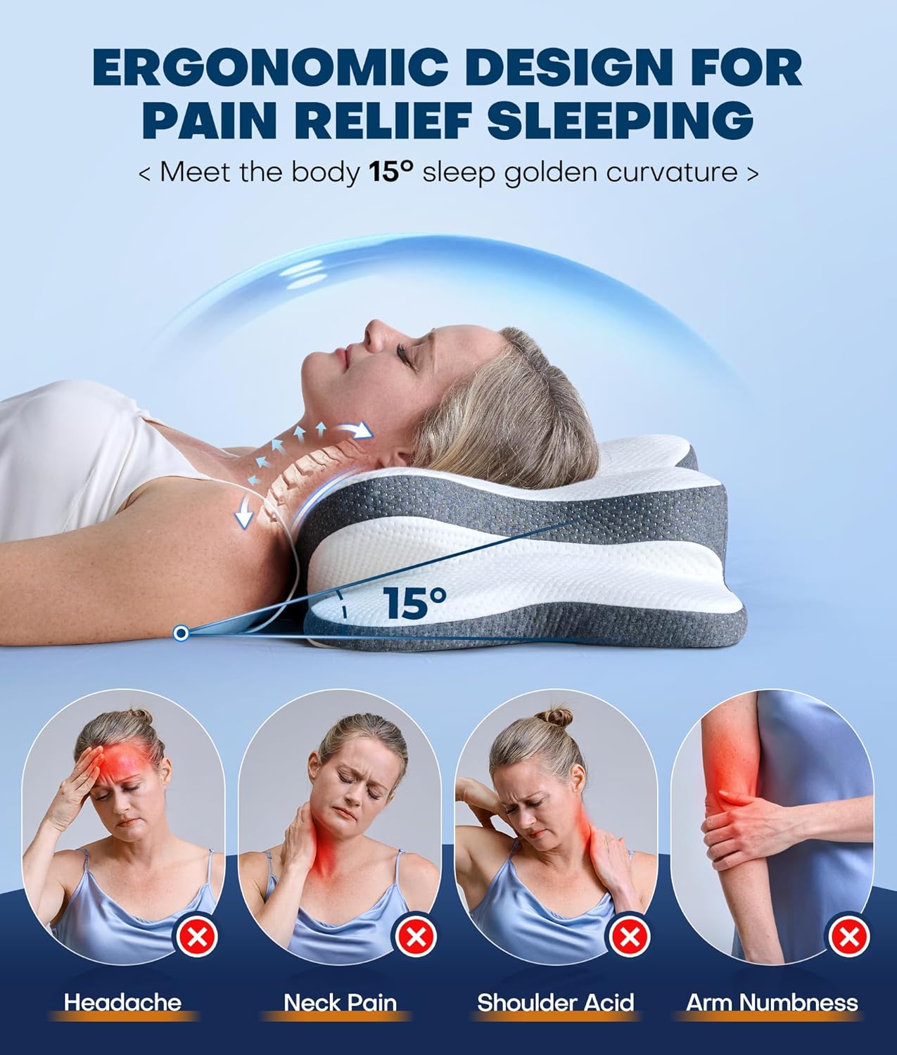 Almohada cervical para el cuello 5X para aliviar el dolor, almohada...