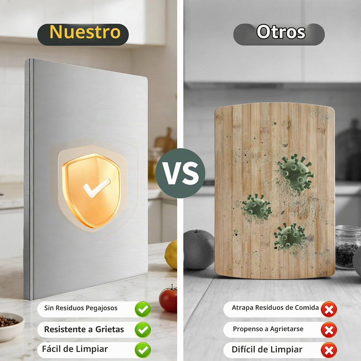 Juego de tablas de cortar de acero inoxidable para cocina, paquete...