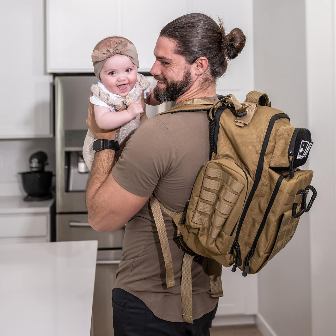 Bolsa de Pañales para Papá Color Tostado - Mochila de Pañales Milit...