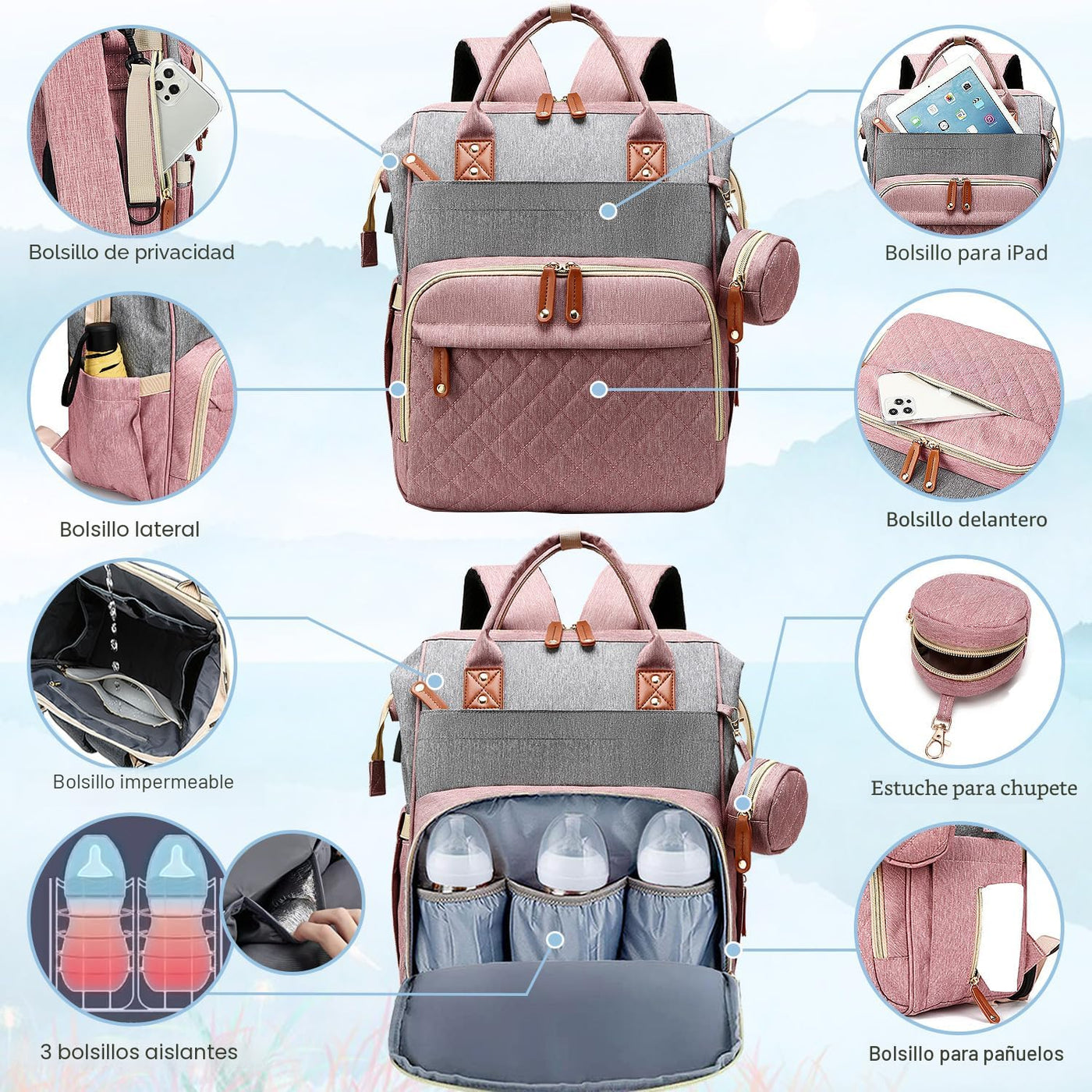 SHITIESHOU Bolsa de pañales mochila para bebé, bolsa de pañales par...