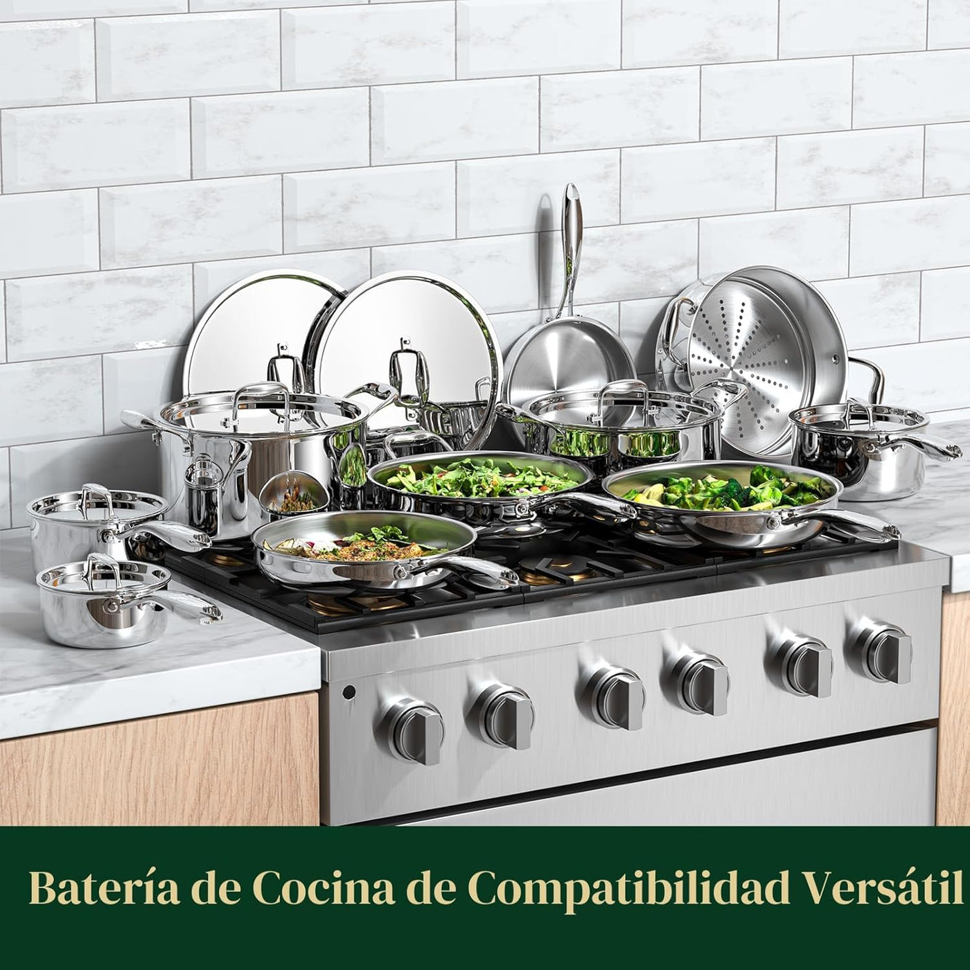 Umite Chef Juego de 17 utensilios de cocina de acero inoxidable rev...