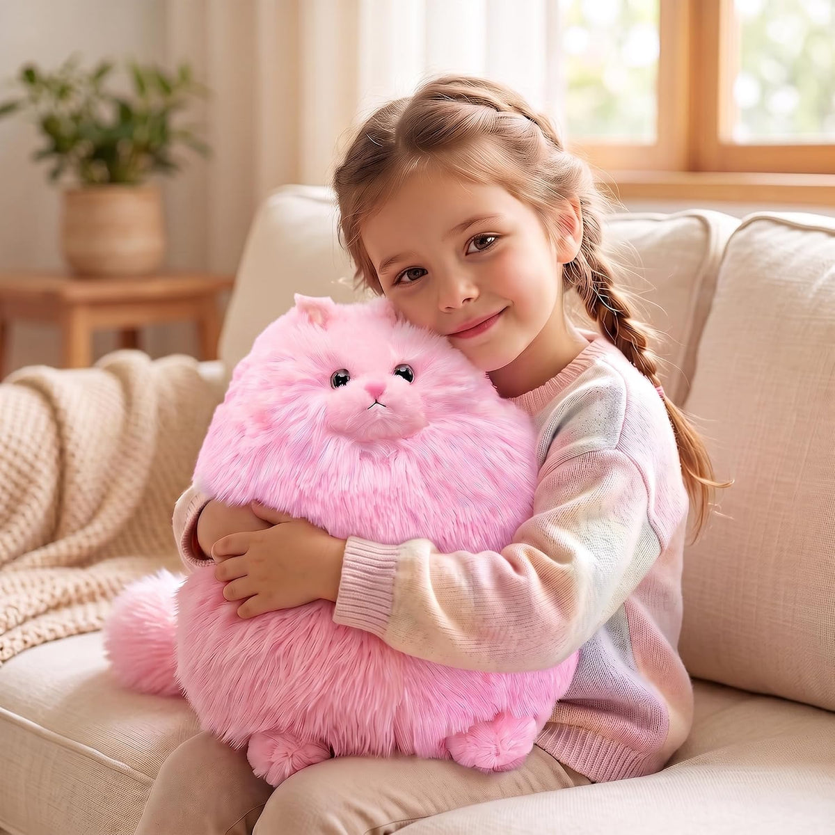 Winsterch Juguete de peluche de gato, gato de peluche rosa de 10 pu...
