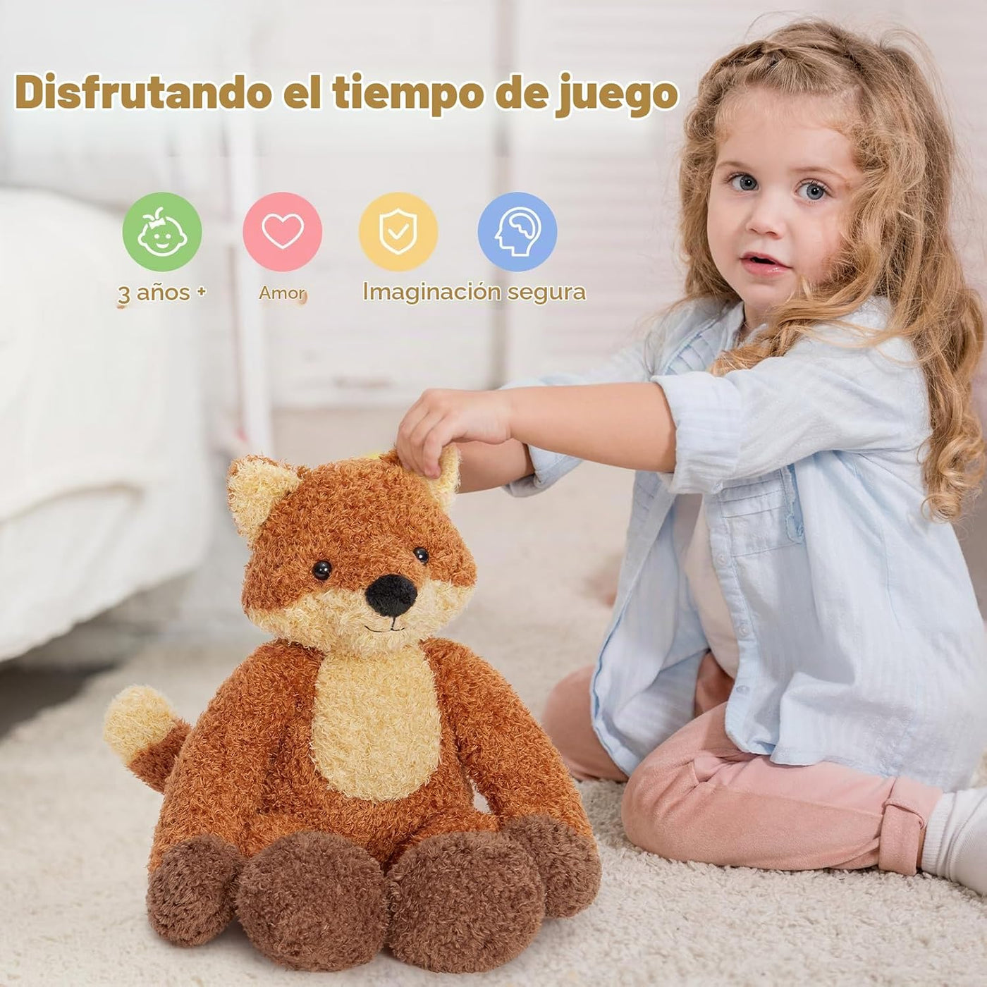 MorisMos Peluche de zorro de 17.7 pulgadas, peluche de zorro marrón...