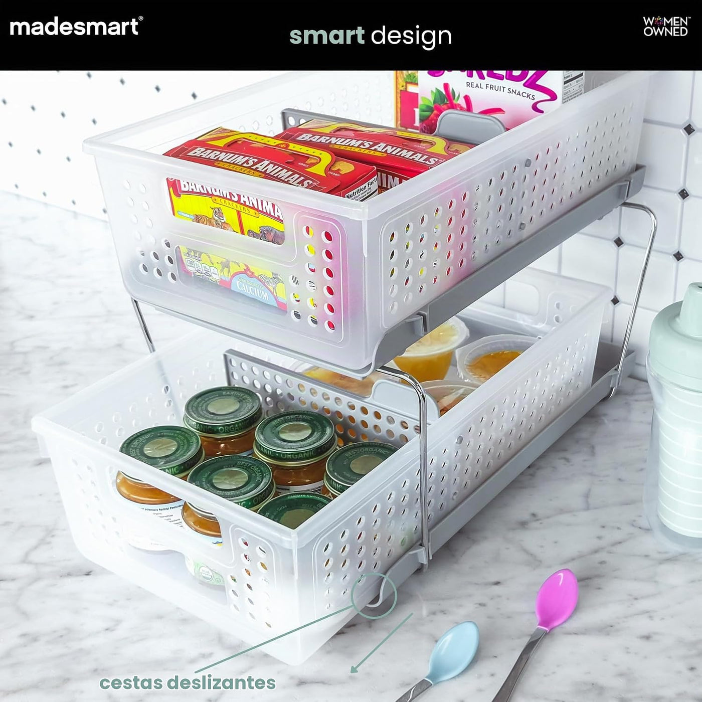 madesmart Organizador de 2 niveles, almacenamiento deslizable para...