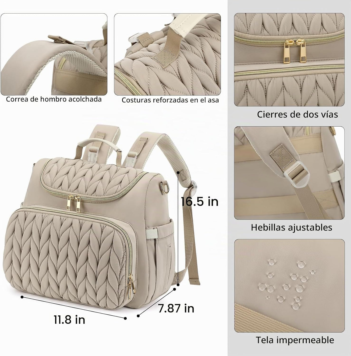 Bevkois Mochila pequeña para pañales acolchada, mini bolsa cruzada...