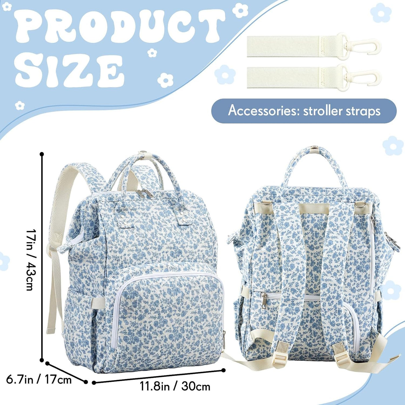 Sunnymove - Mochila para pañales con cambiador, color azul, floral...