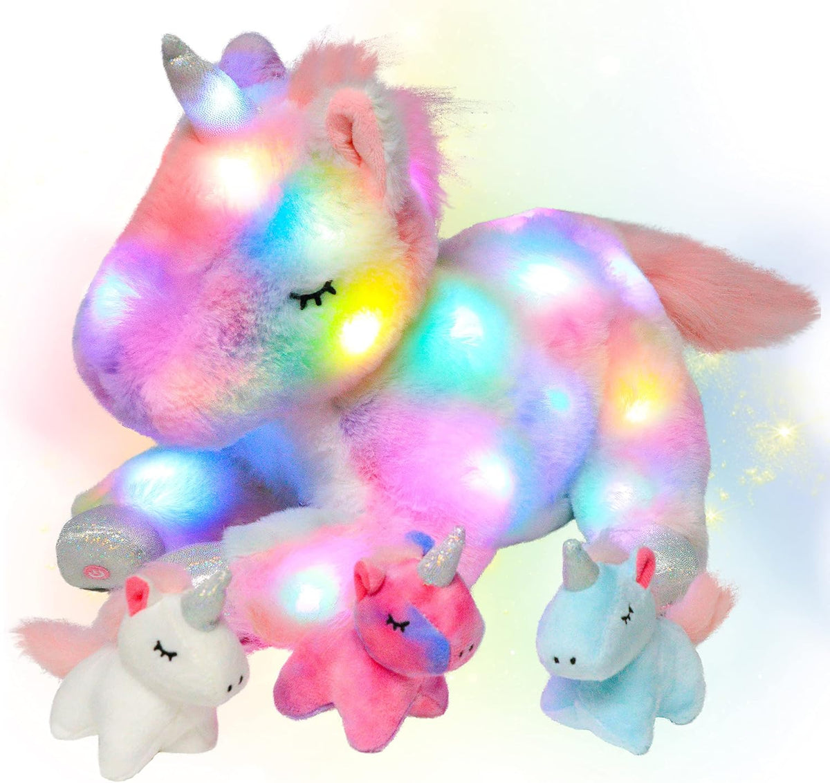 Hopearl Unicornio de peluche LED con iluminación, mamá unicornio co...