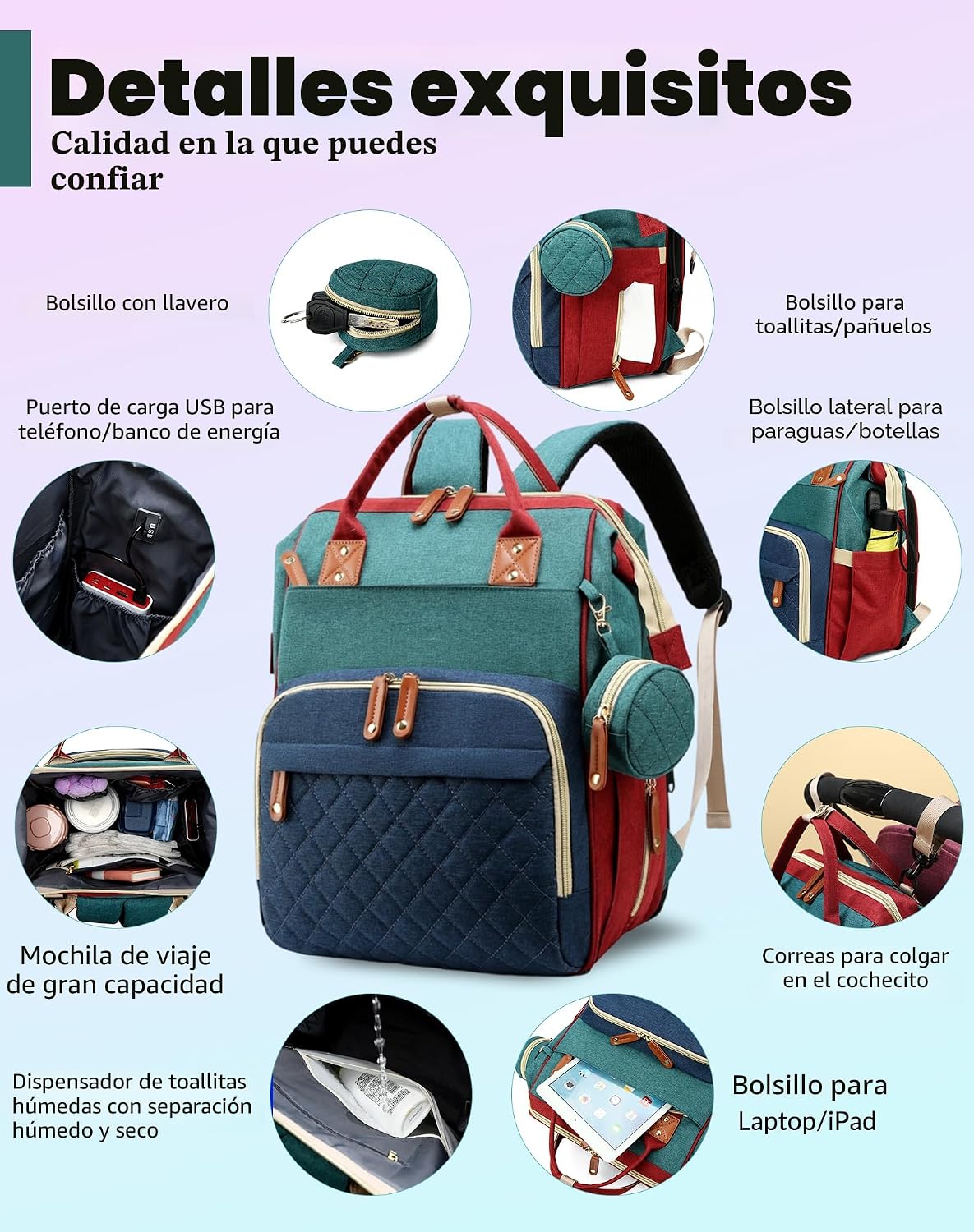 Lamroro Bolsa de pañales con cambiador, mochila de pañales 3 en 1 p...