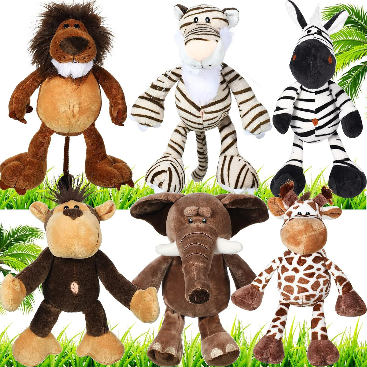 Zhanmai Juego de 6 juguetes de peluche de animales de safari de la...