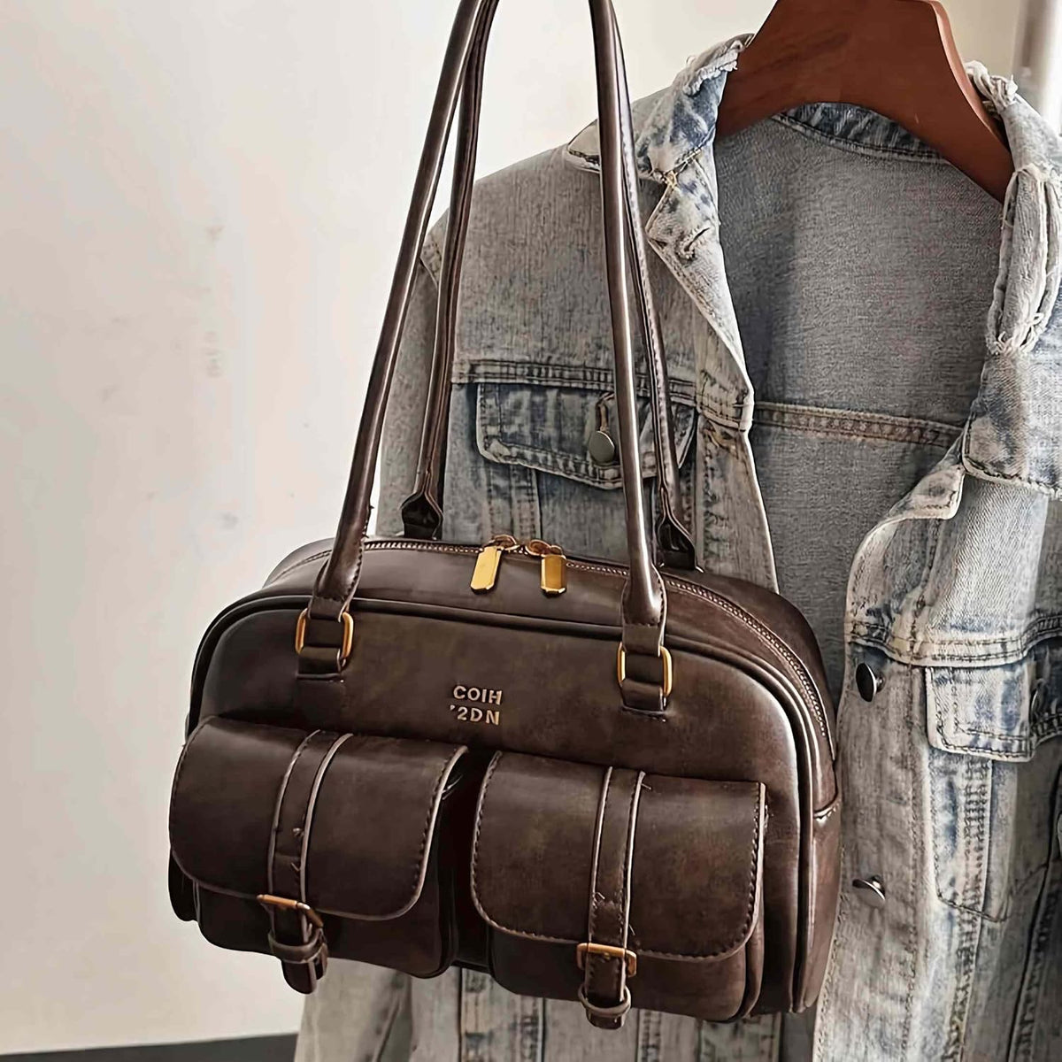 Bolso de hombro vintage para mujer, bolsos de piel resistente al ac...