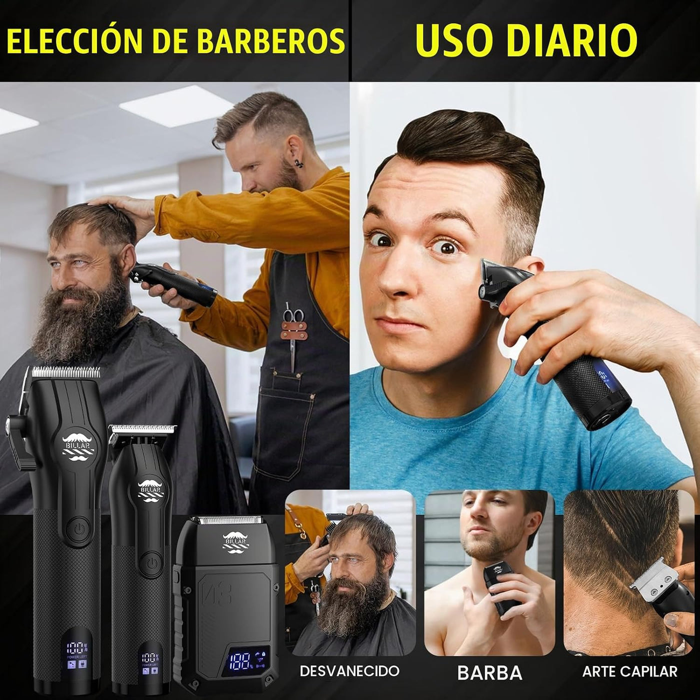 BILLAR® Kit de peluquero inalámbrico, juego profesional de cortapel...
