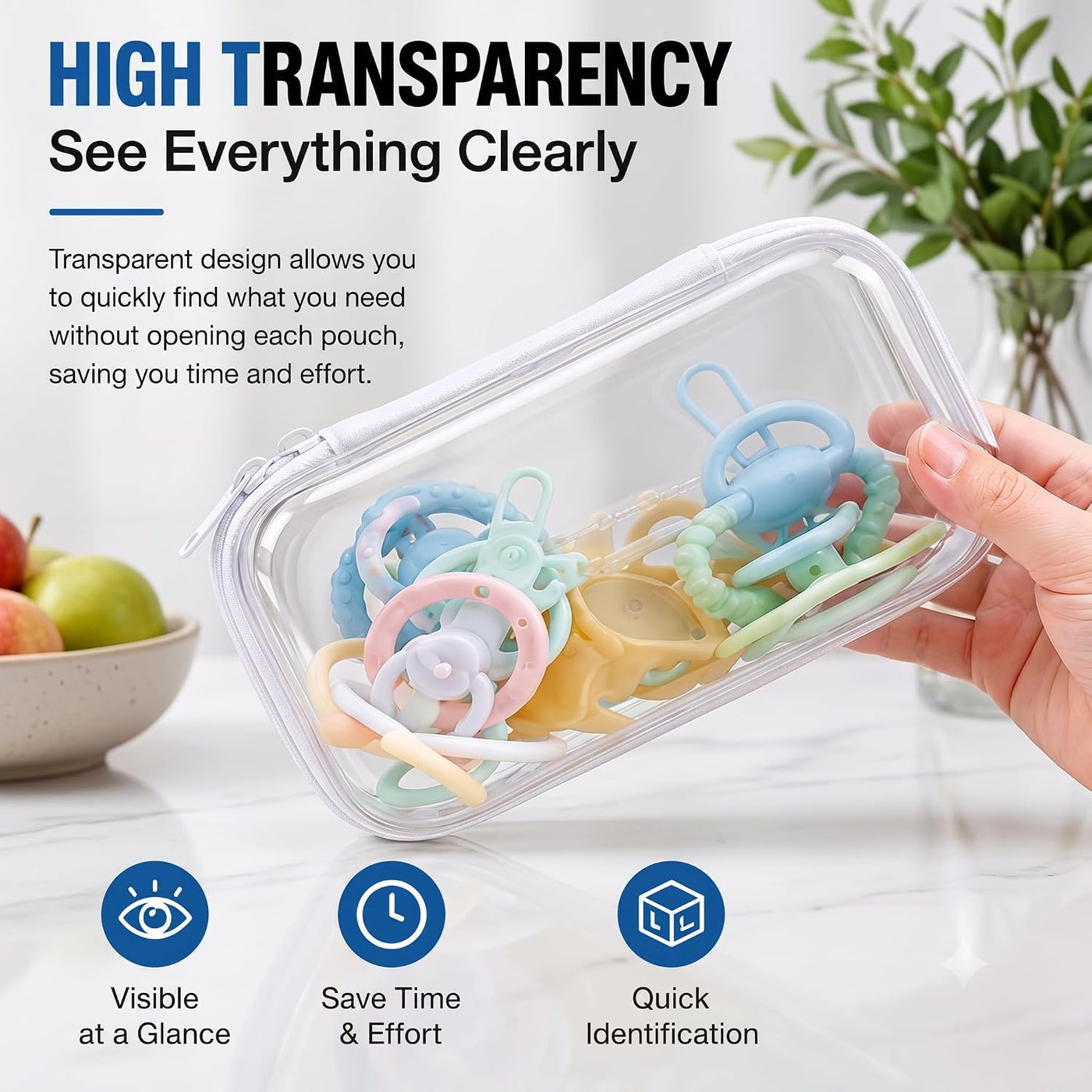 Estuche rígido transparente con cremallera, paquete de 6 bolsas | B...